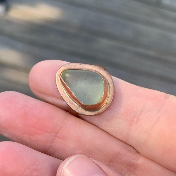 Wave of Life Jewelry - Gorgeous Genuine Sea Glass Pale Aqua Copper Ring